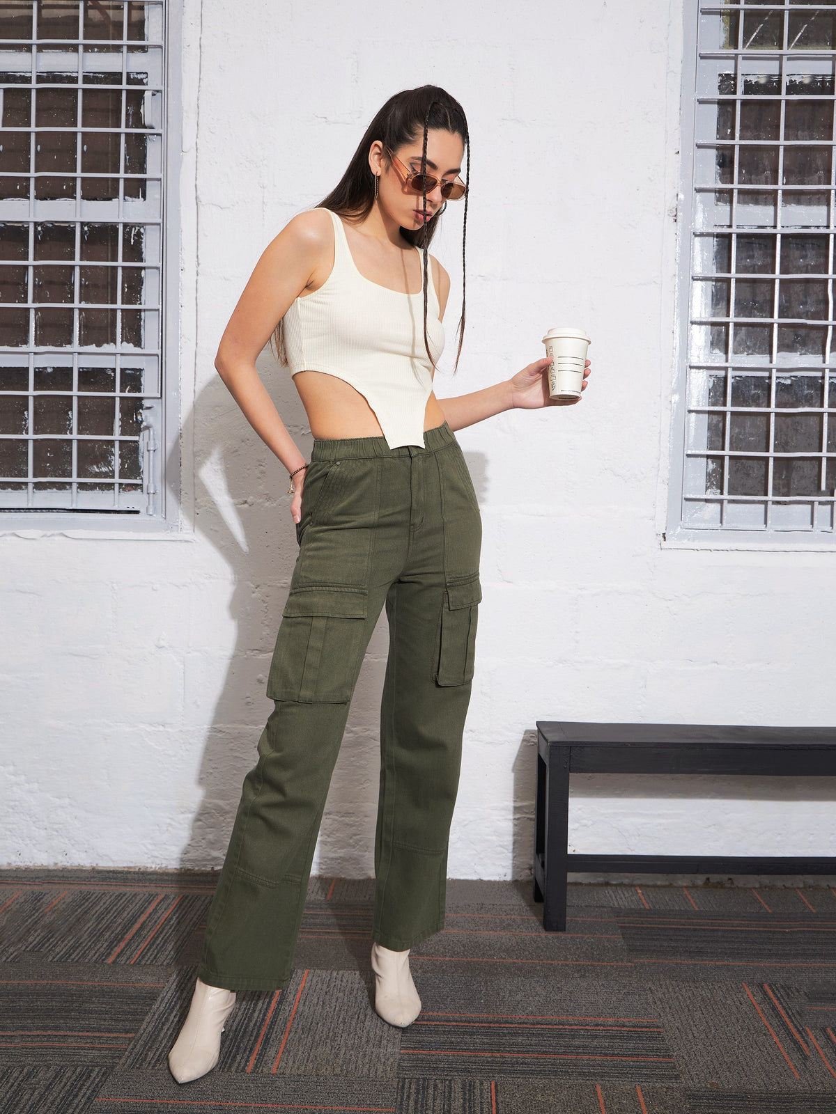 Off-White Rib High Low Hem Crop Top-SASSAFRAS
