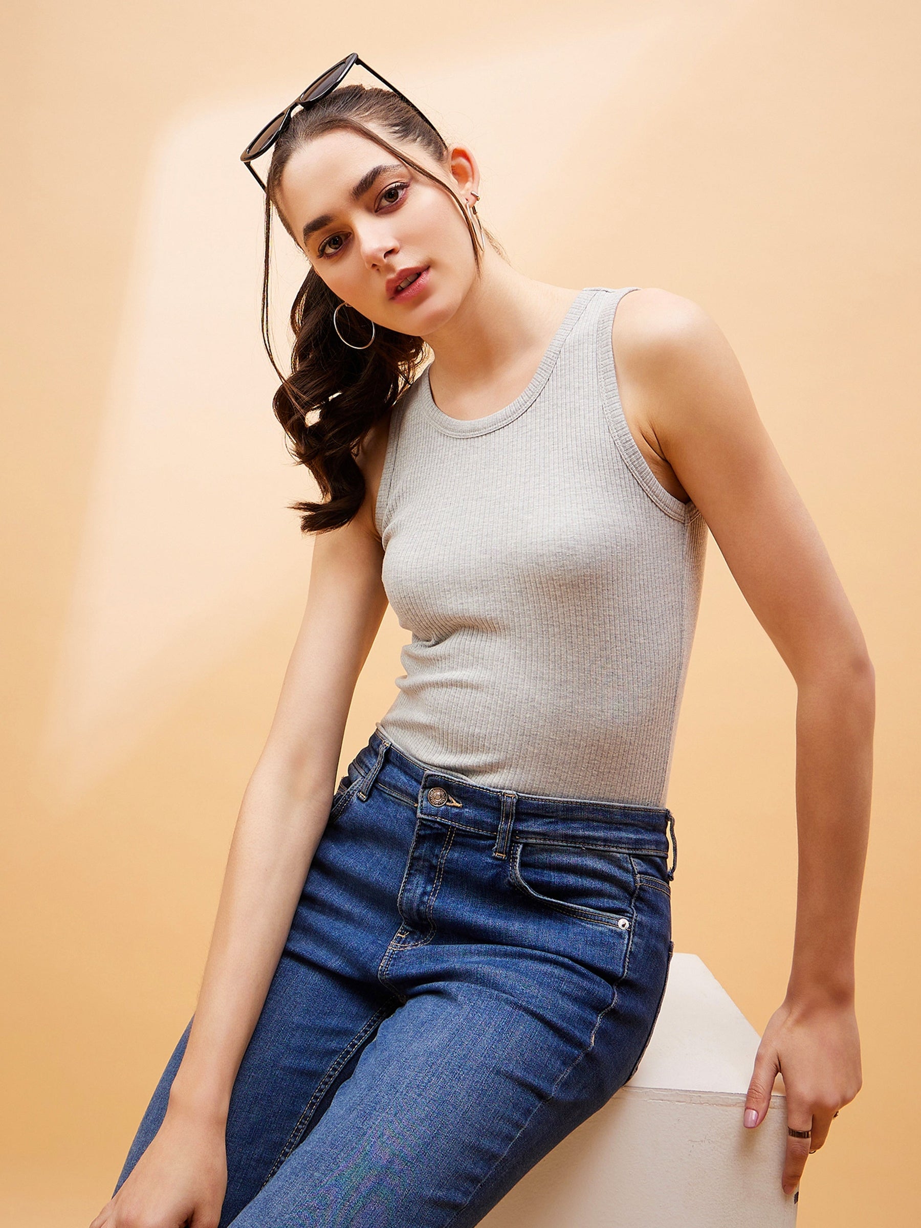 Grey Rib Sleeveless Top-SASSAFRAS BASICS