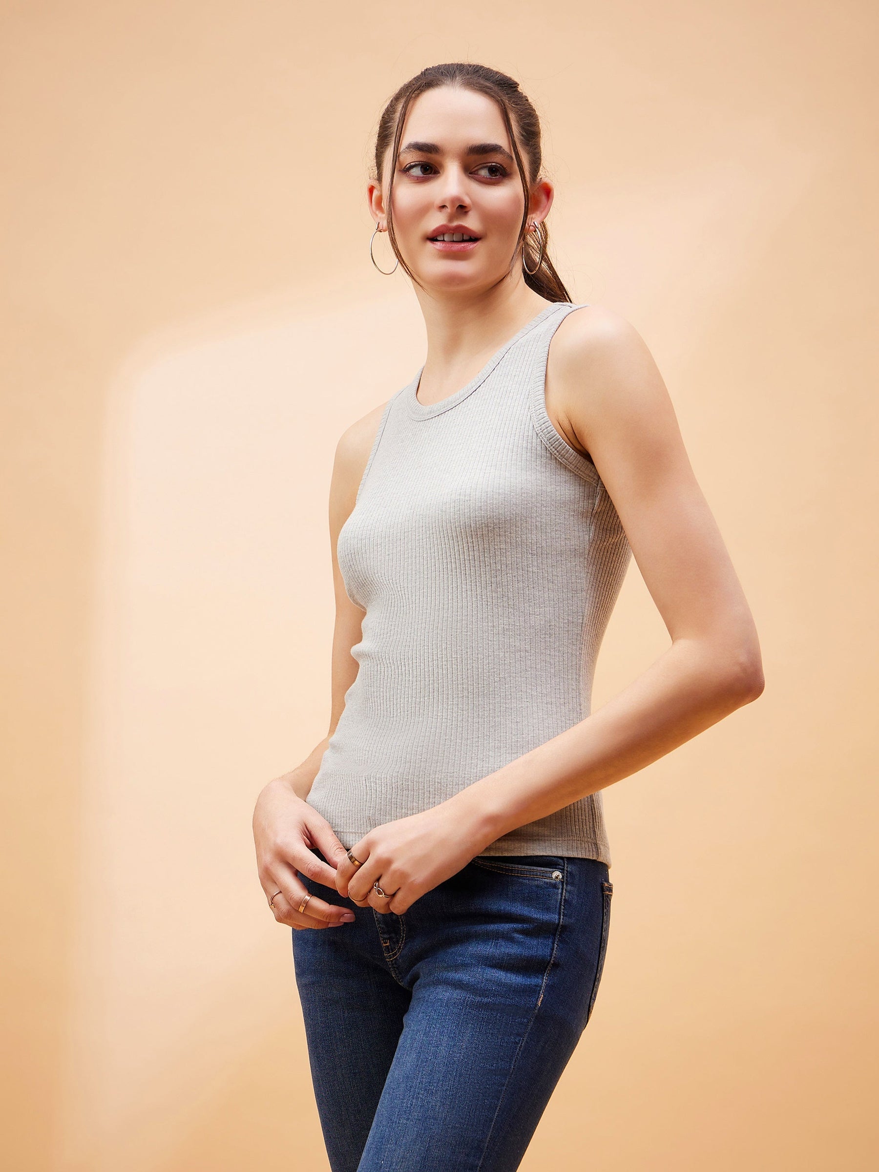 Grey Rib Sleeveless Top-SASSAFRAS BASICS