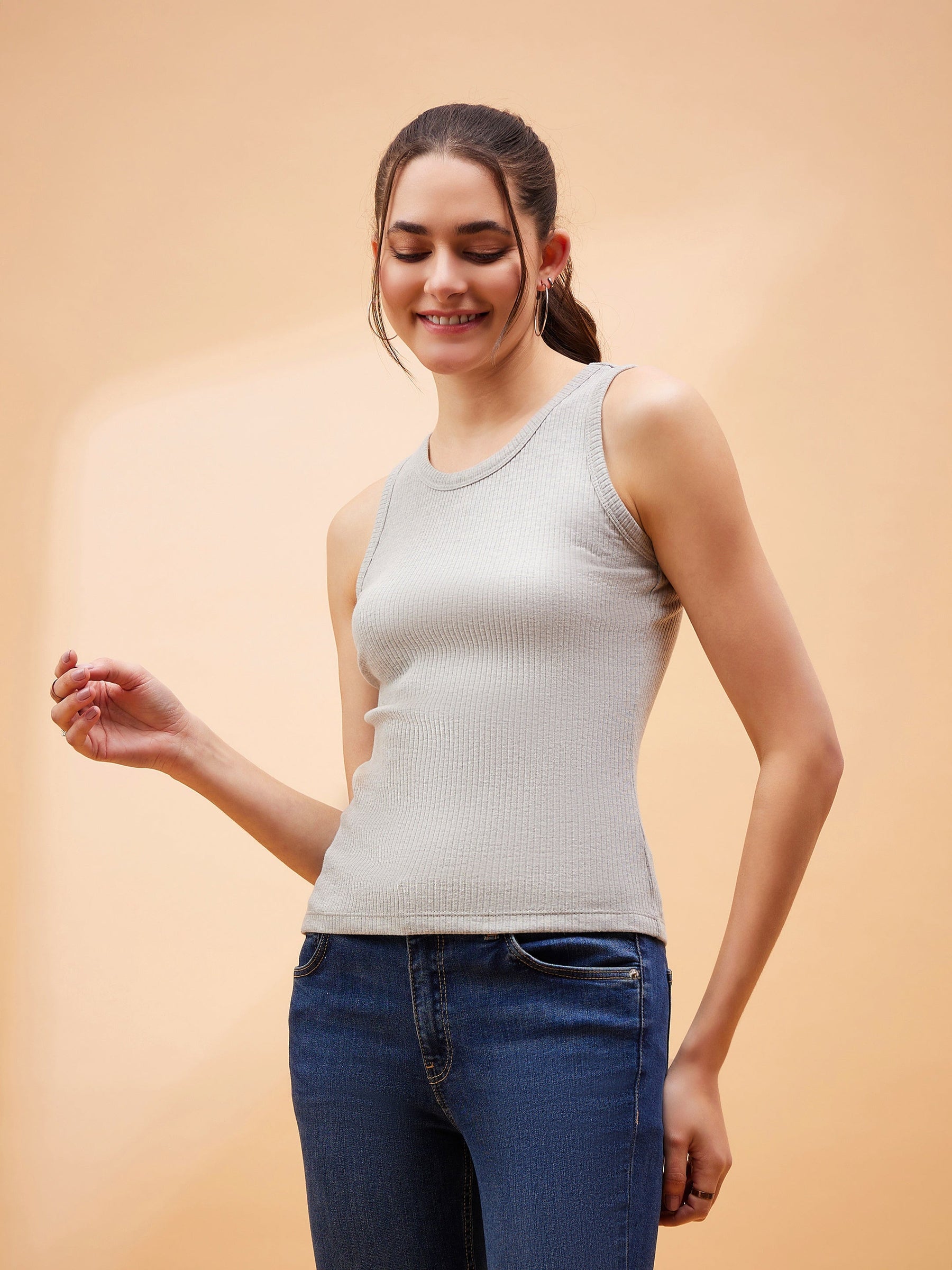 Grey Rib Sleeveless Top-SASSAFRAS BASICS