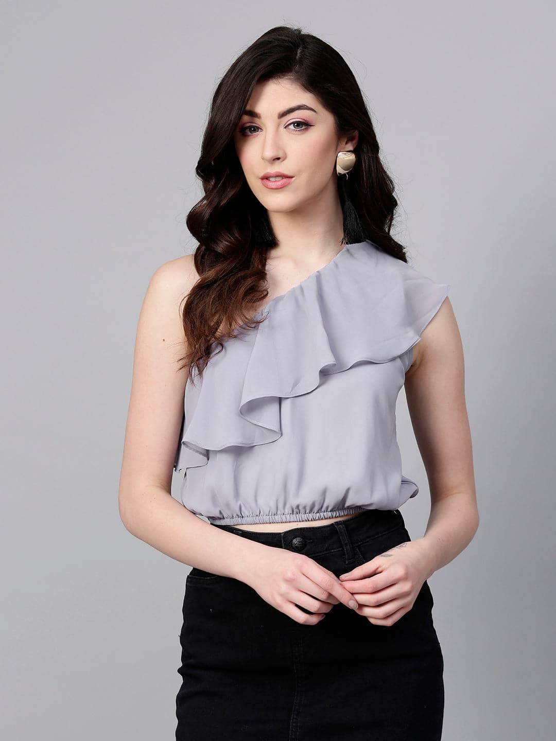 Buy Women Grey One Shoulder Crop Top Online At Best Price