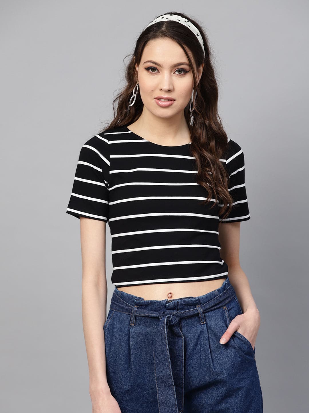 Buy Women Black White Stripe Crop Top Online At Best Price ...