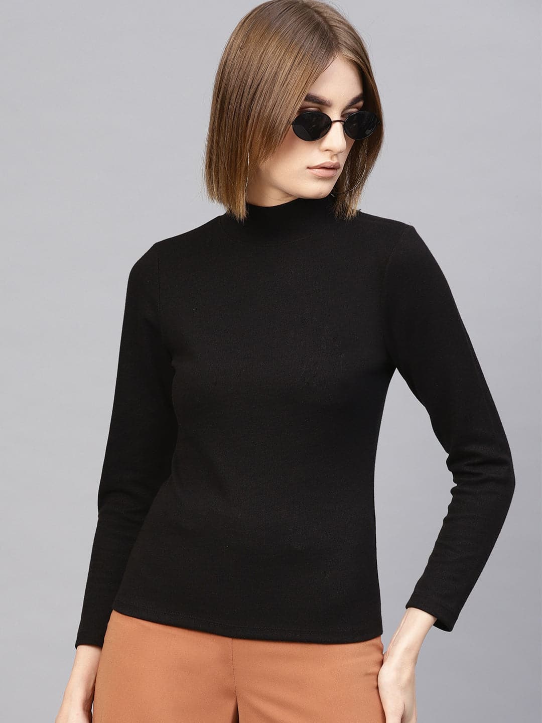 Black High Neck Rib Top - Main Image