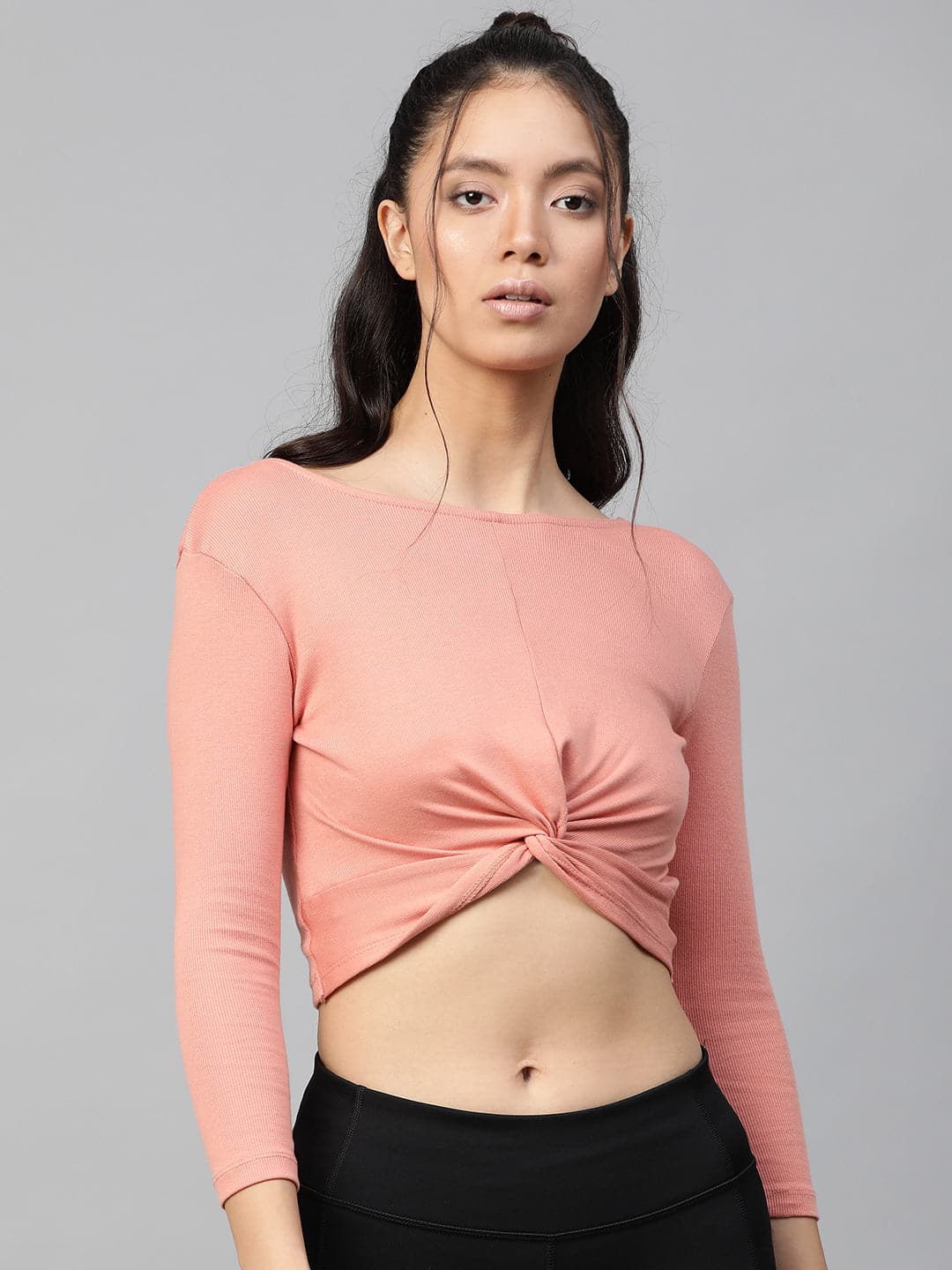 Buy Women Peach Rib Twisted Knot Crop Top Online At Best Price