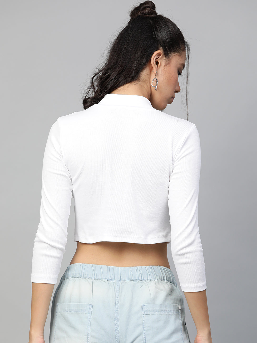 White Rib Turtle Neck Crop Top