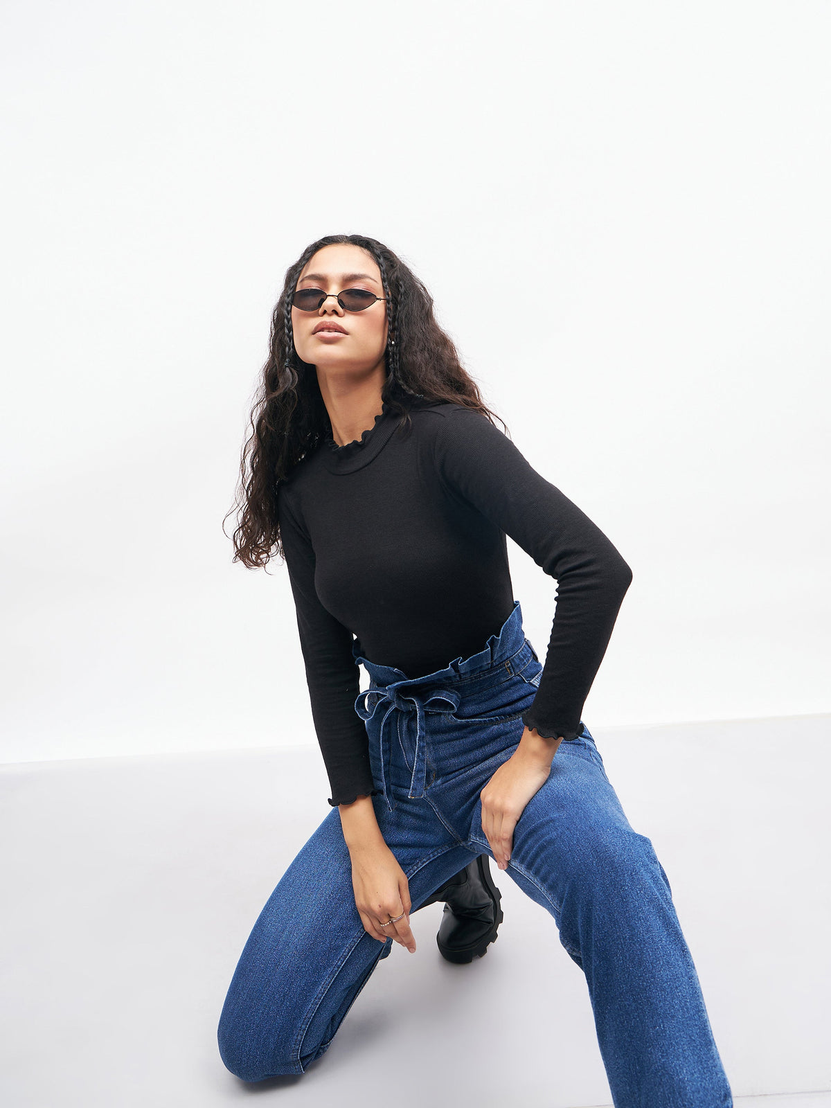 Black Rib High Neck Full Sleeve Top -SASSAFRAS