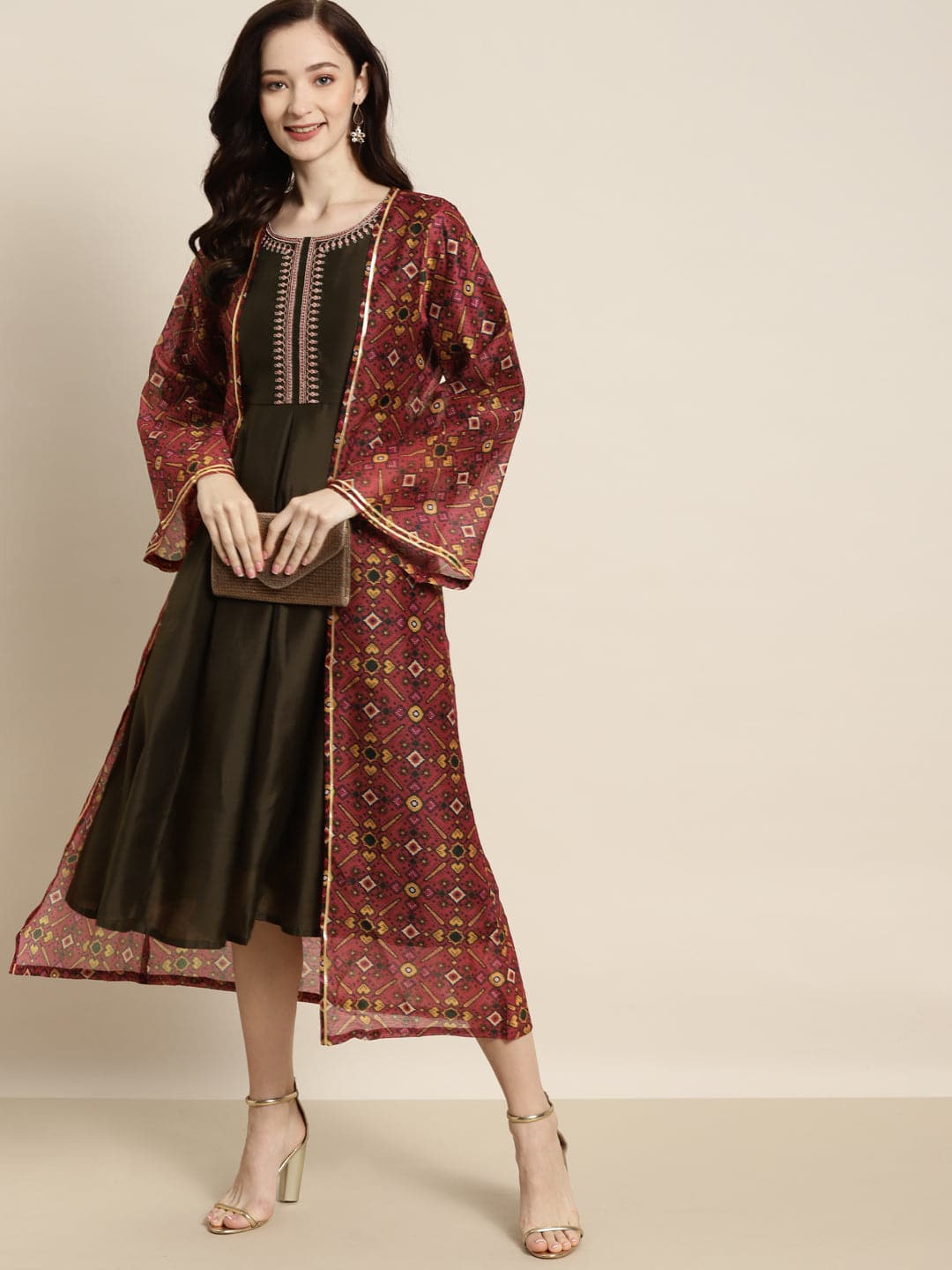 Buy Maroon Patola Front Open Shrug Online At Best Price