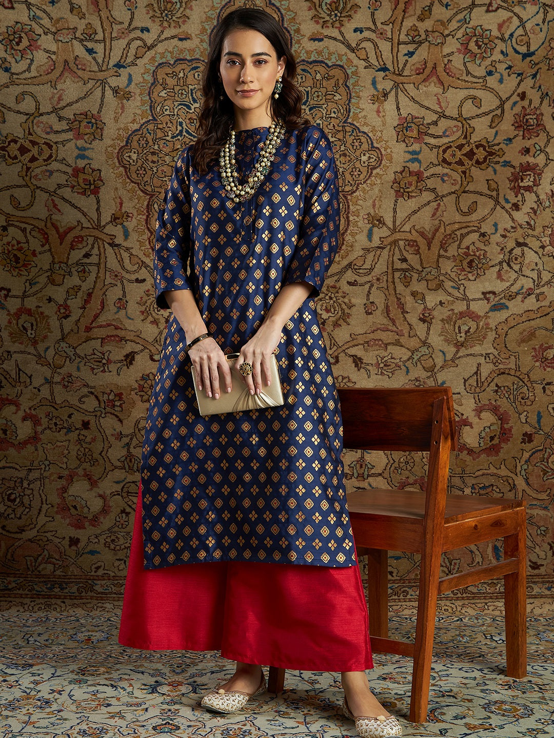 Buy Navy Blue Printed Kurta Online - Shop for W