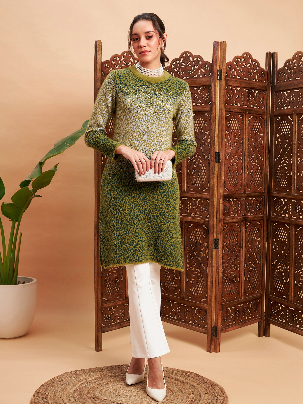 Emerlad Green Hair Wool Straight Kurta-Shae by SASSAFRAS