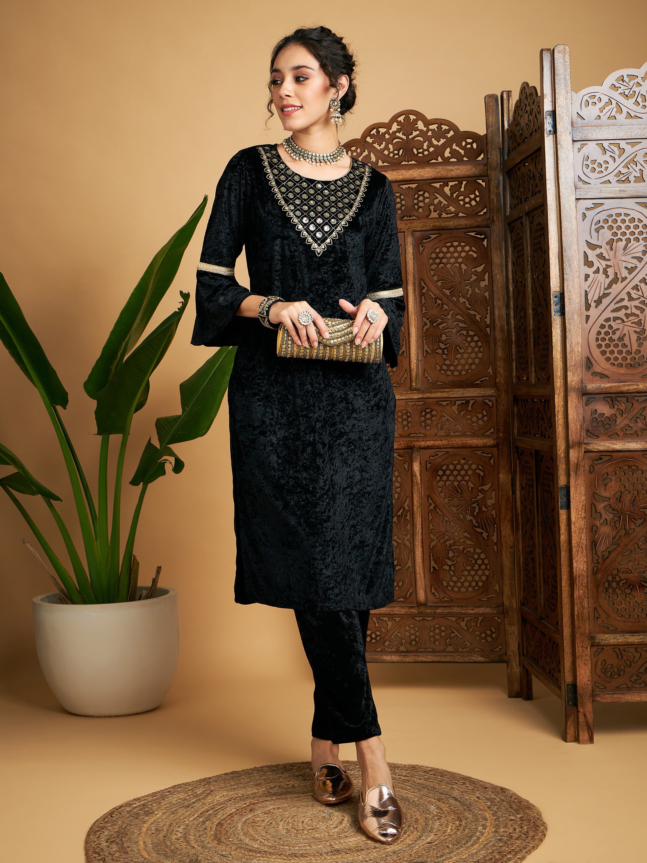 Black Satin Zari Embroidered Dhoti Kurta Set