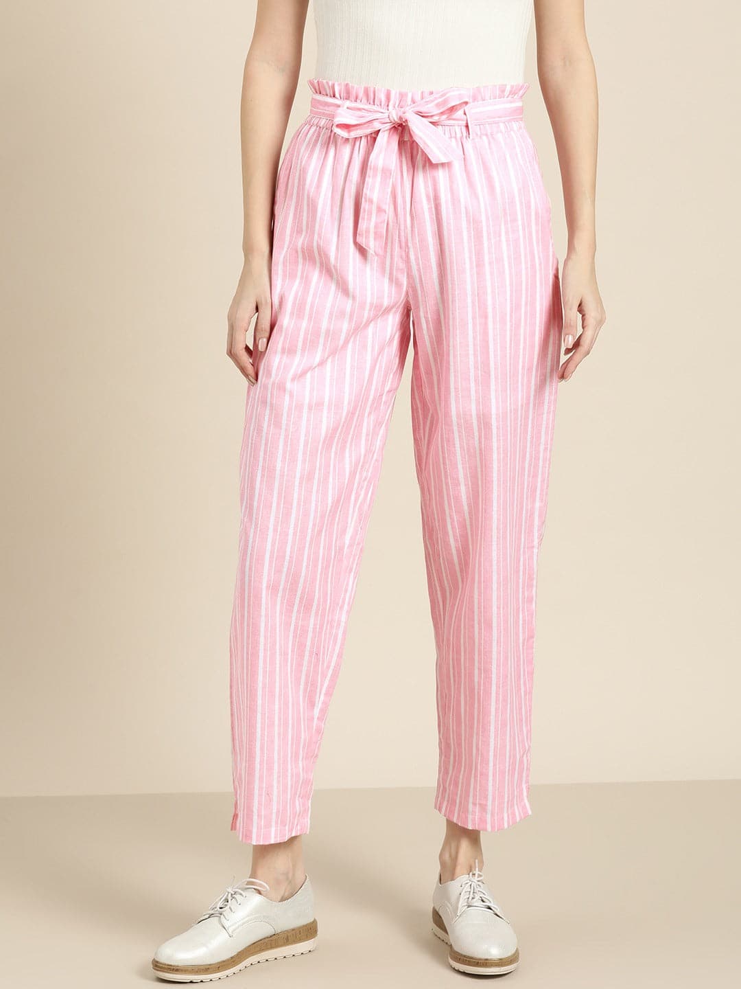 Paper bag store pants striped