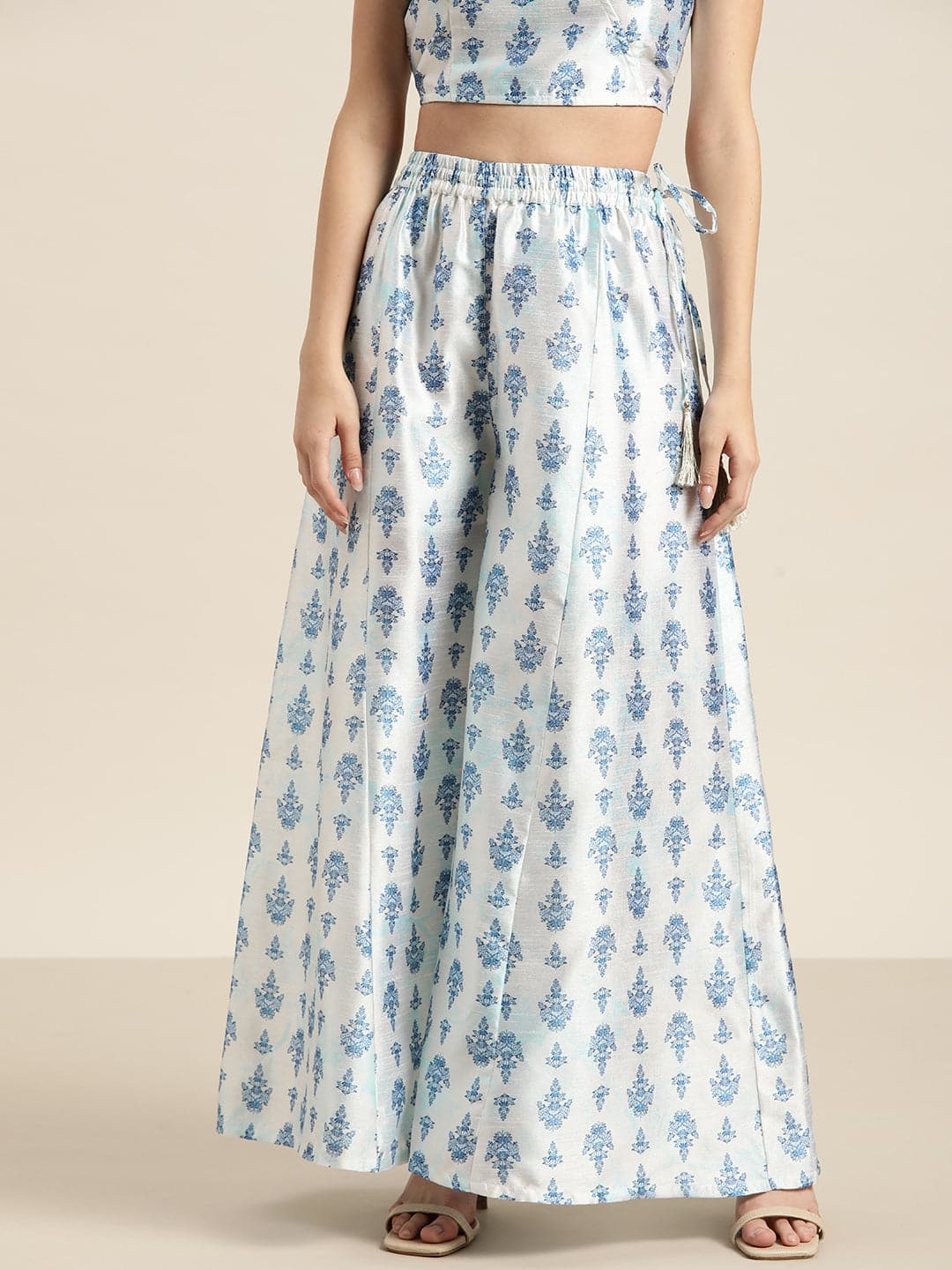 Buy Women White & Blue Floral Kali Palazzo Pants Online At Best Price 