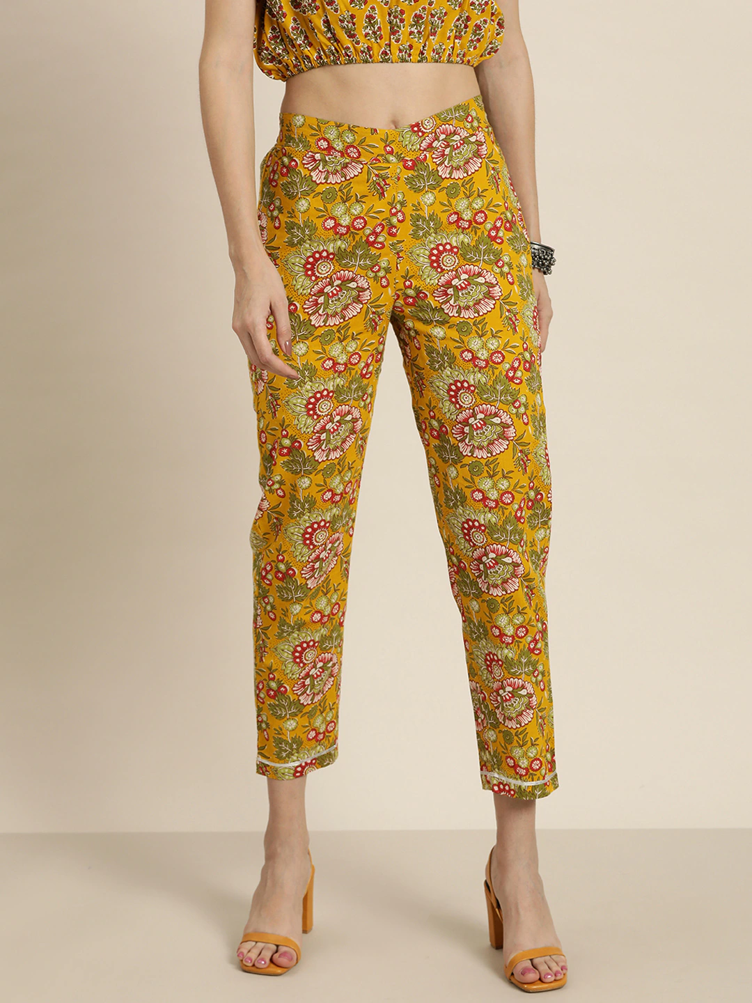 Buy Mustard Big Floral Pencil Pants Online At Best Price