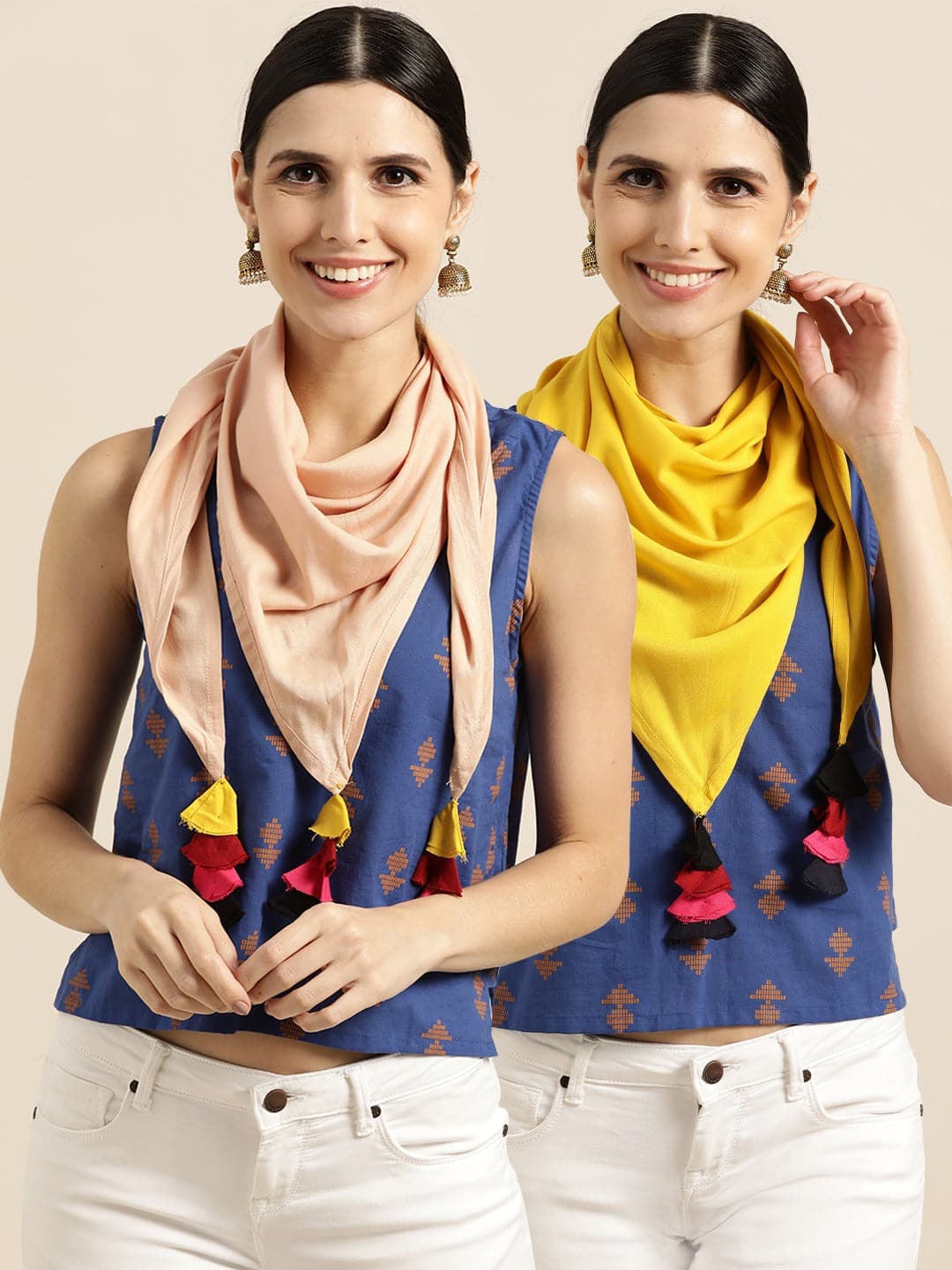 Buy Women Yellow & Beige Rayon Scarf (Set of 2) Online At Best Price 