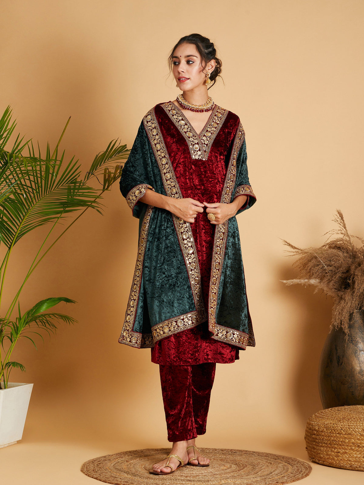 Emerald Velvet Lace Detail Dushala-Shae by SASSAFRAS
