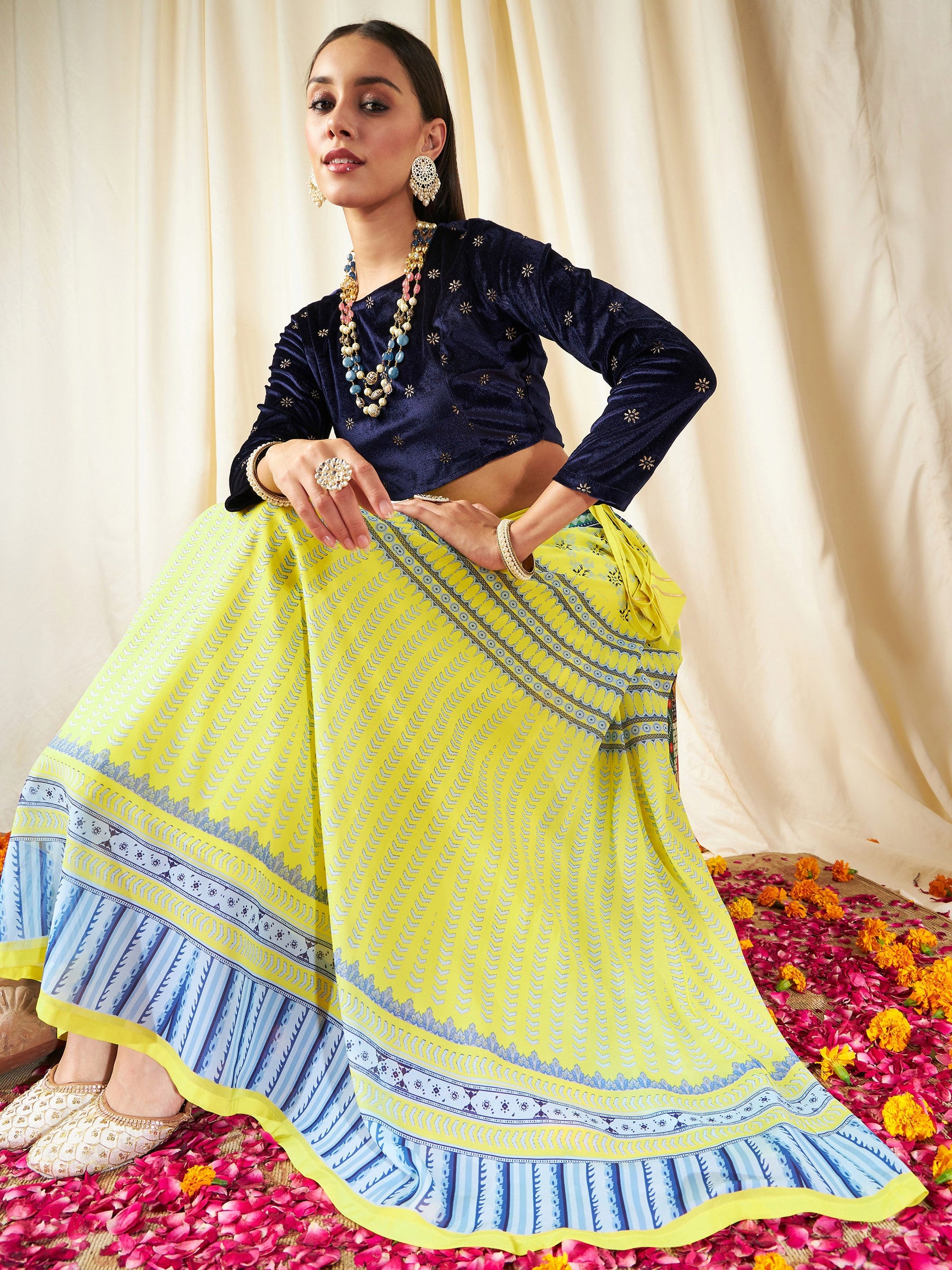 Yellow Geometric Bias Flared Skirt-Shae by SASSAFRAS