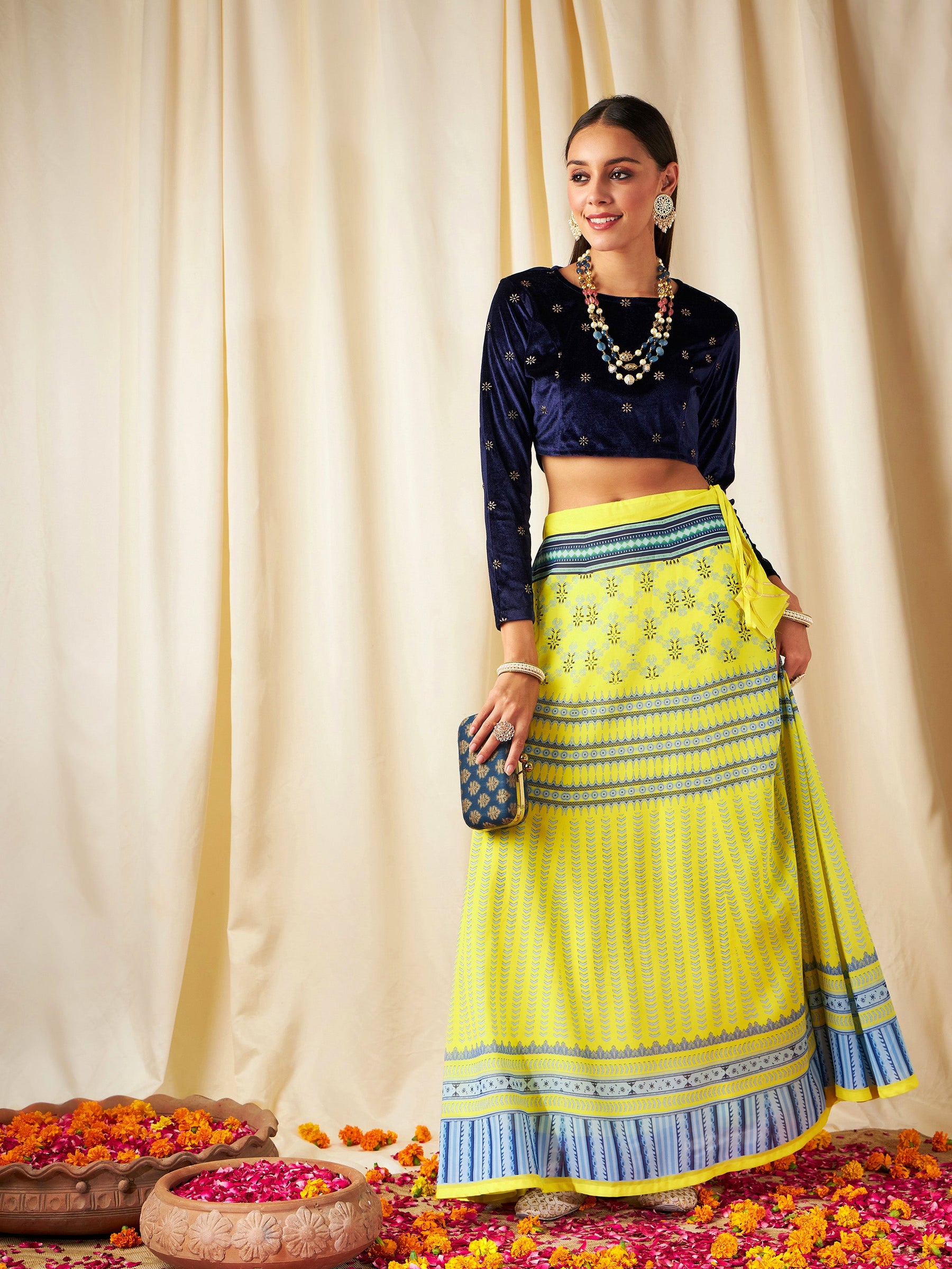 Yellow Geometric Bias Flared Skirt-Shae by SASSAFRAS