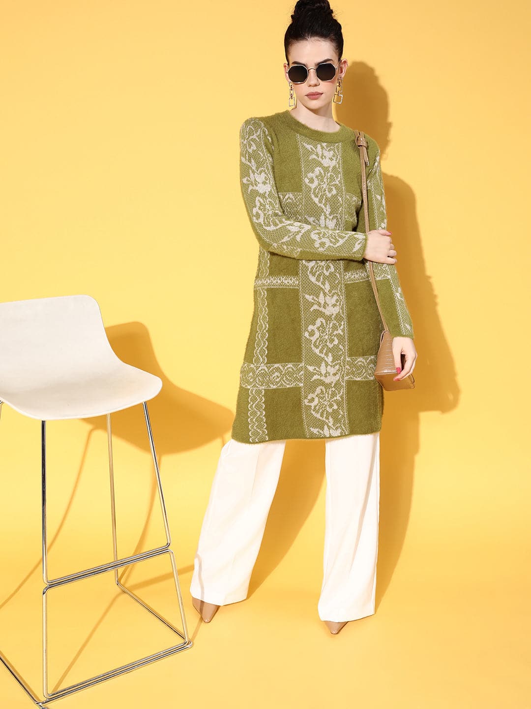 Green & White Hair Wool Long Sweater-Shae by SASSAFRAS