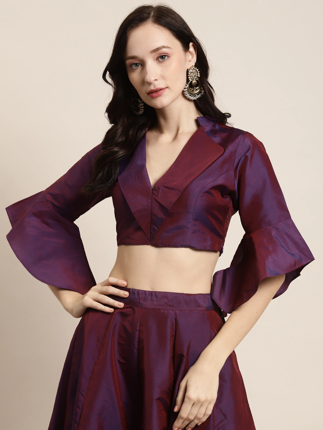 Buy Women Purple Knotch Collar Crop Top Online At Best Price Sassafras.in