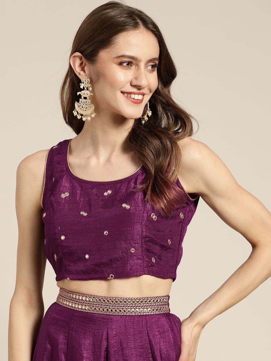 Buy Maroon Full Sleeve Embroidered Velvet Crop Top Online At Best Price 