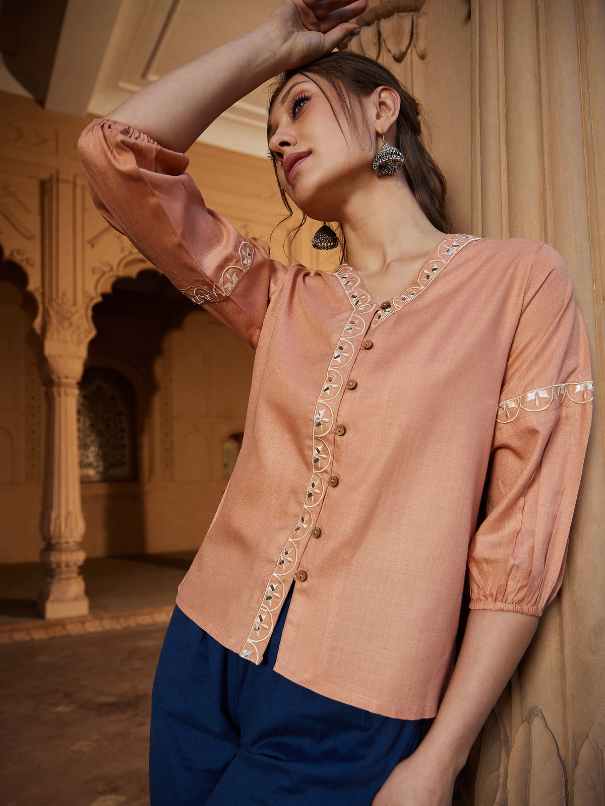 Peach Scalloped Embroidered Top-Shae by SASSAFRAS