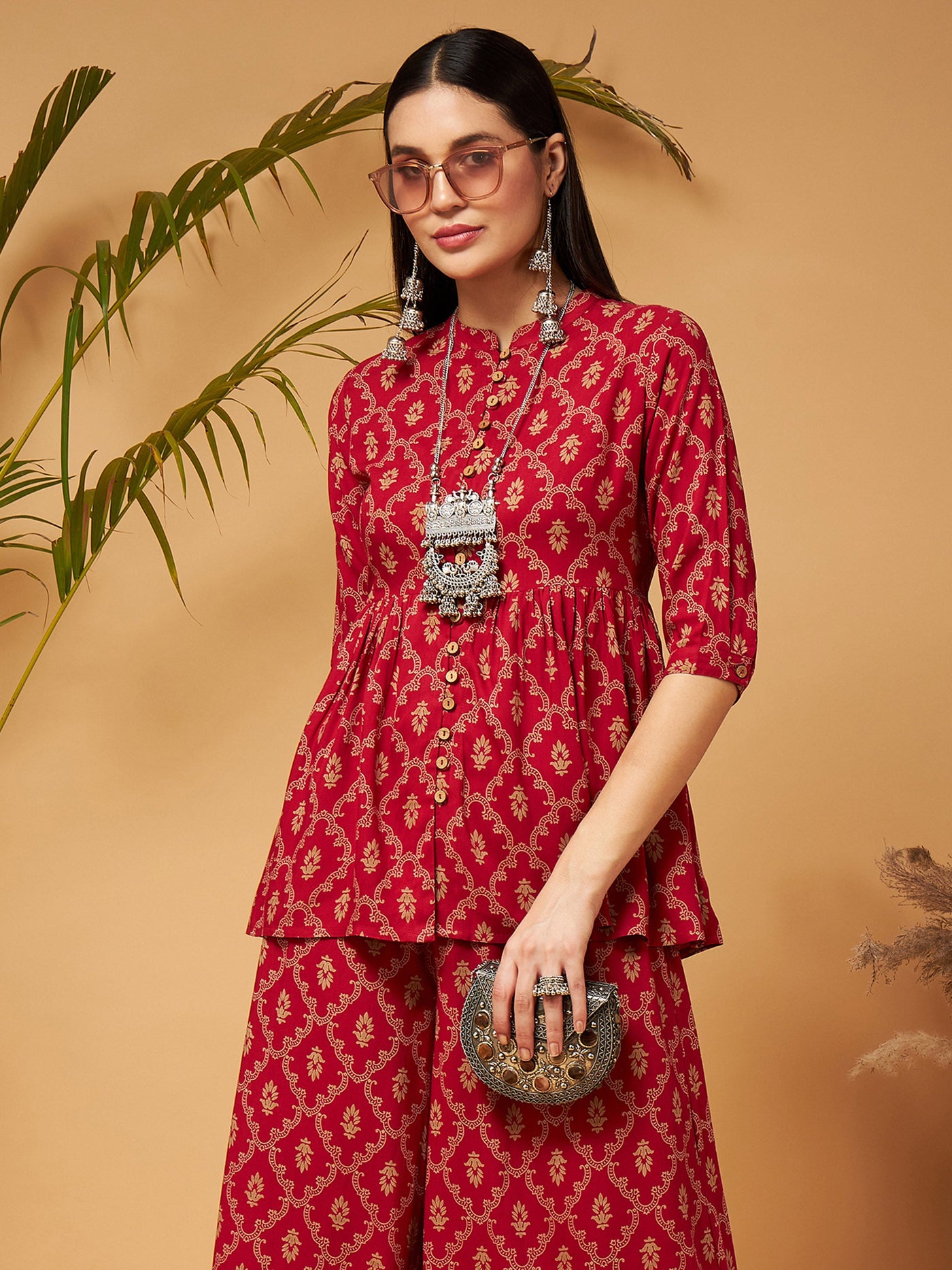 Maroon Front Button Gathered Top-Shae by SASSAFRAS