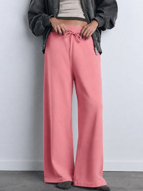 Women Pink Terry Wide Leg Drawstring Pants