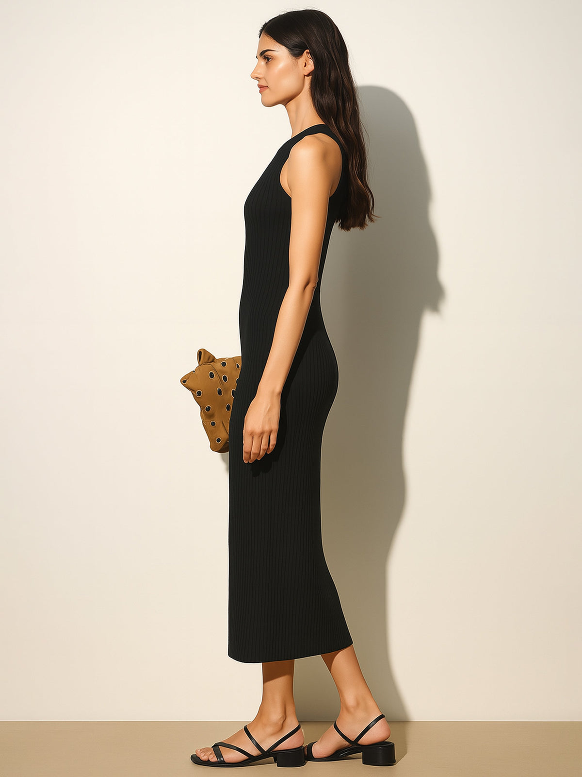 Black Rib Back Cut-Out Midi Dress-SASSAFRAS