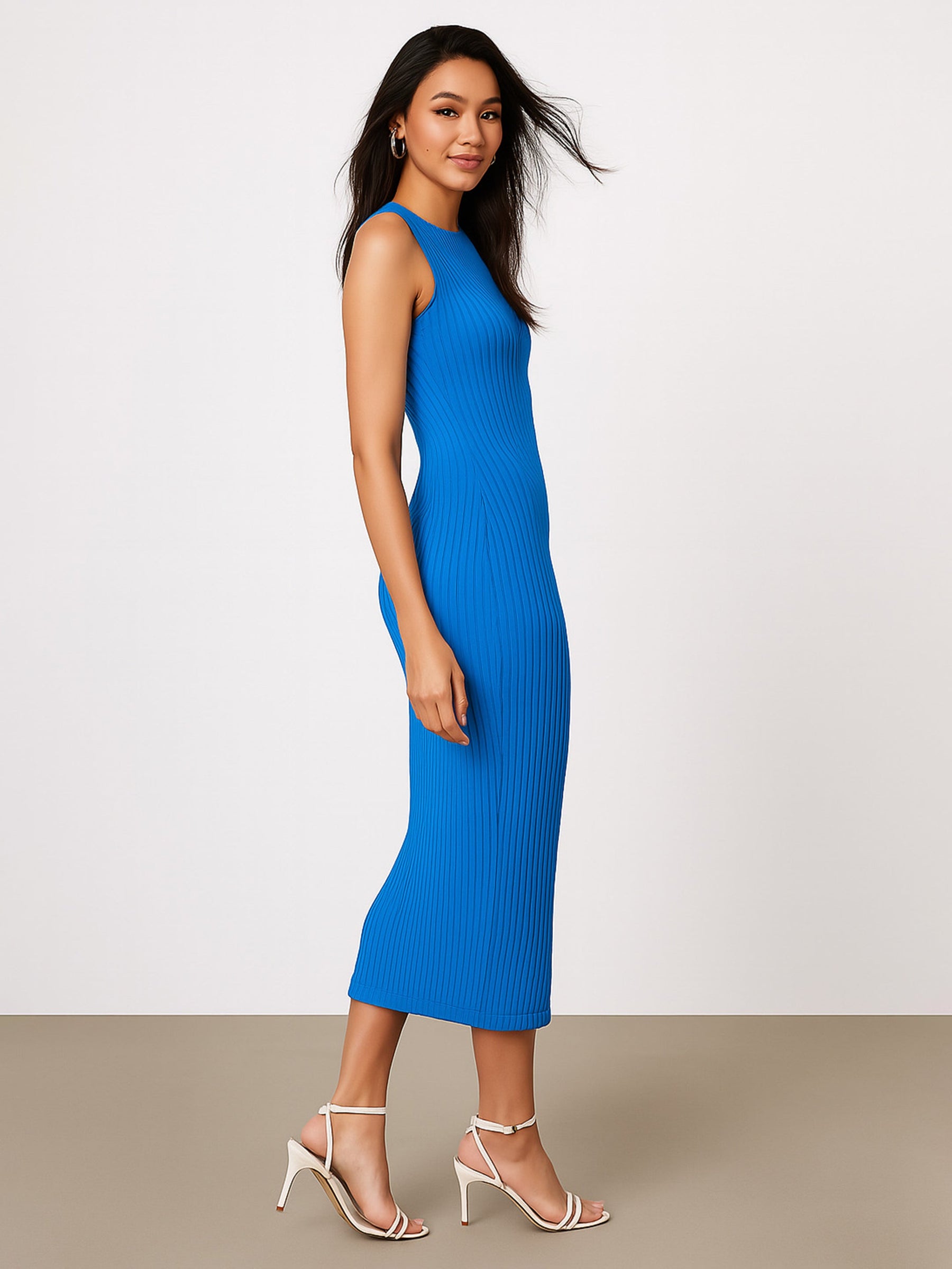 Royal Blue Rib Back Cut-Out Dress-SASSAFRAS
