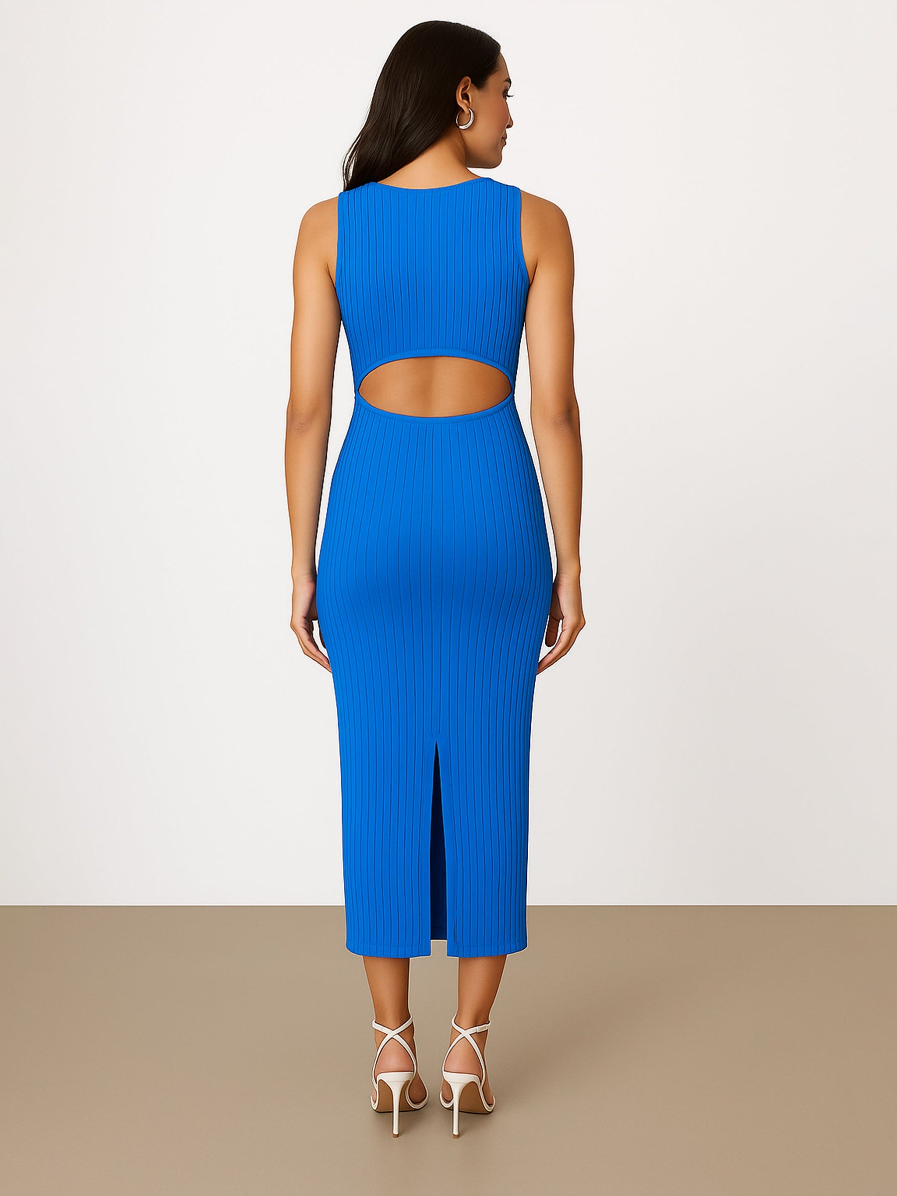 Royal Blue Rib Back Cut-Out Dress-SASSAFRAS