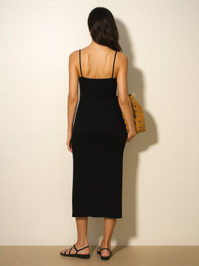 Black Rib Strappy Slip-on Dress-SASSAFRAS
