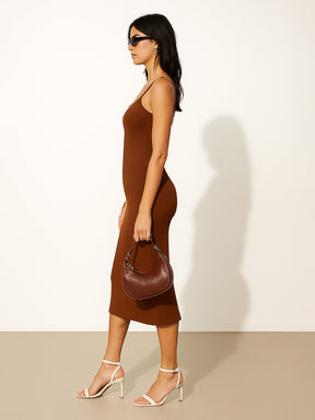 Brown Rib Strappy Slip-on Dress-SASSAFRAS