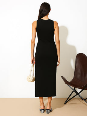 Black Rib Sleeveless Bodycon Maxi Dress-SASSAFRAS