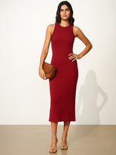 Maroon Rib Sleeveless Bodycon Maxi Dress-SASSAFRAS