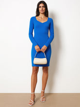 Royal Blue Rib Sweetheart Neck Knee Dress-SASSAFRAS