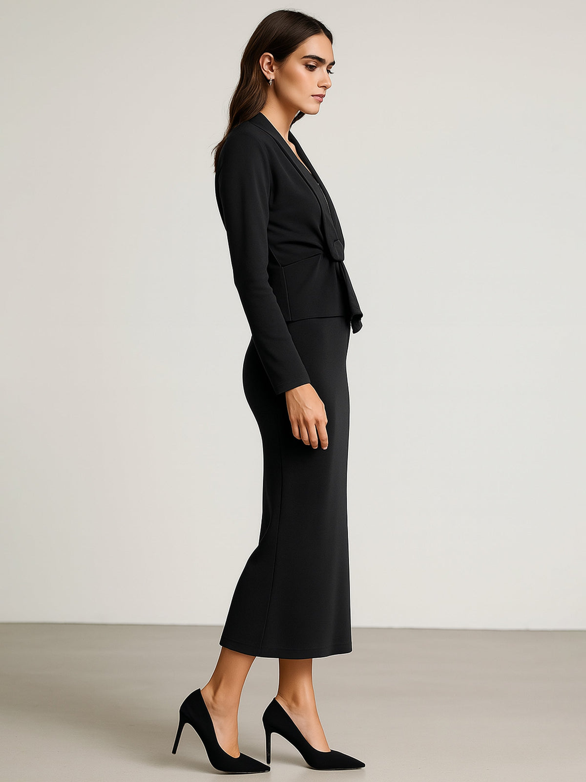 Black Strappy Bodycon Dress With Shrug-SASSAFRAS