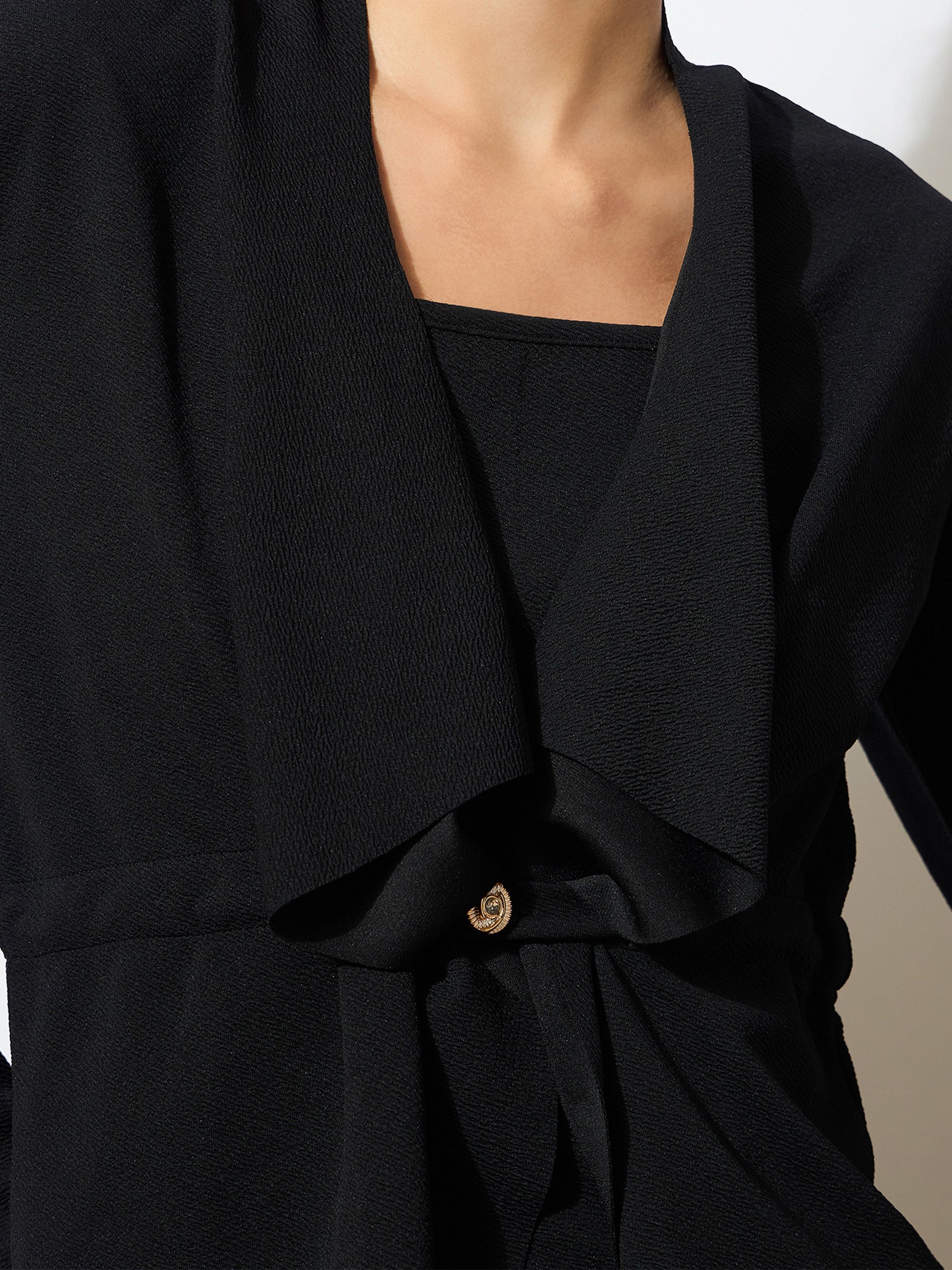 Black Strappy Bodycon Dress With Shrug-SASSAFRAS