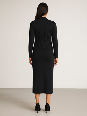 Black Strappy Bodycon Dress With Shrug-SASSAFRAS
