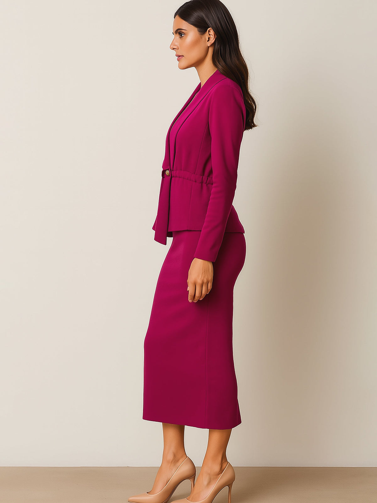 Fuchsia Strappy Bodycon Dress With Shrug-SASSAFRAS
