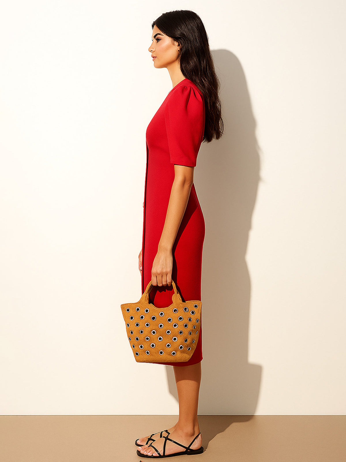 Red Double Button Mock Placket Bodycon Dress-SASSAFRAS