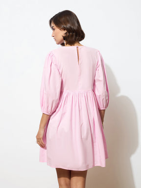 Pink Poplin Smocked Gathered Dress-SASSAFRAS