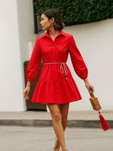 Red Poplin Short Skater Dori-Belt Dress-SASSAFRAS
