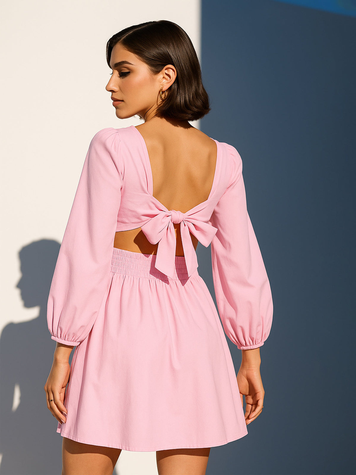 Pink Poplin Back Tie Knot Dress-SASSAFRAS