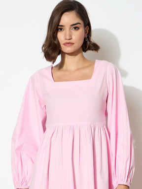 Pink Poplin Back Tie Knot Dress-SASSAFRAS