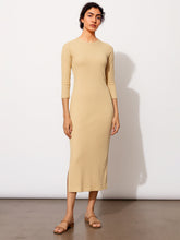 Beige Rib Mock Round Neck Midi Dress-SASSAFRAS