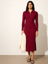 Maroon Rib High Neck Front Half Zipper Dress-SASSAFRAS