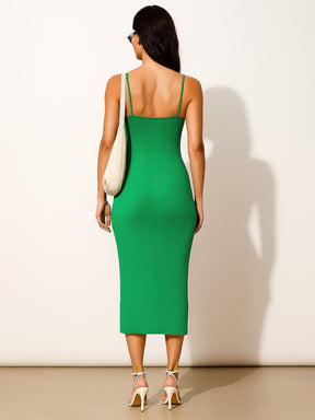 Green Rib Strappy Slip-on Dress-SASSAFRAS