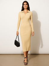 Beige Rib Polo Neck Bodycon Midi Dress-SASSAFRAS