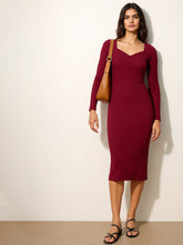 Maroon Rib Sweetheart Neck Knee Dress-SASSAFRAS