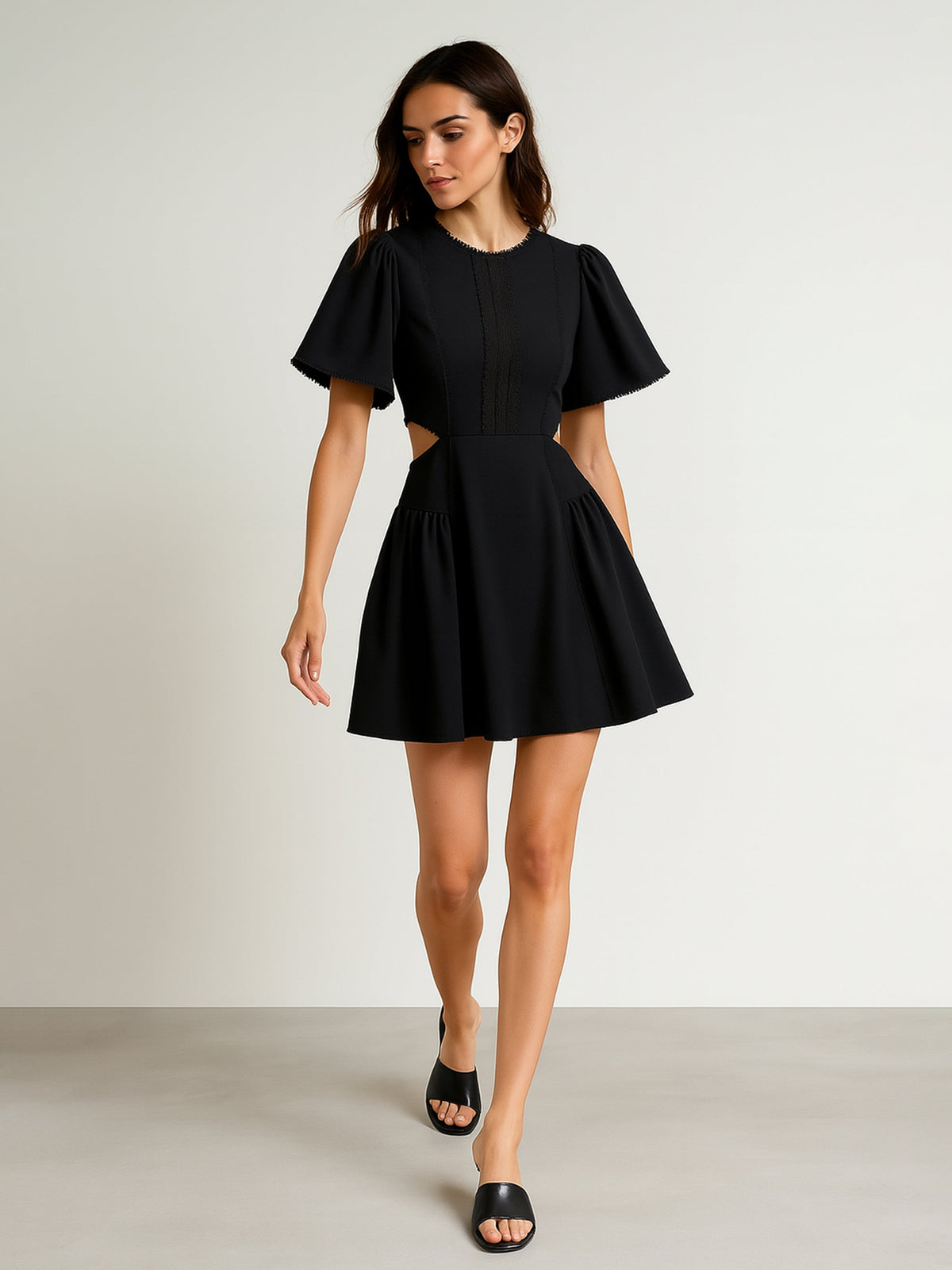 Black Side Cut Out Short Dress-SASSAFRAS
